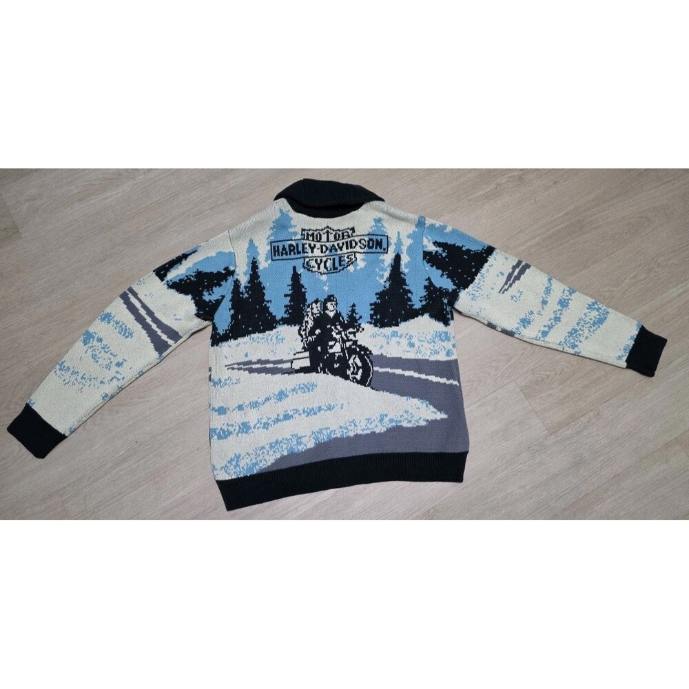 Harley Davidson Winter Landscape Shawl Cardigan Sweater Size L